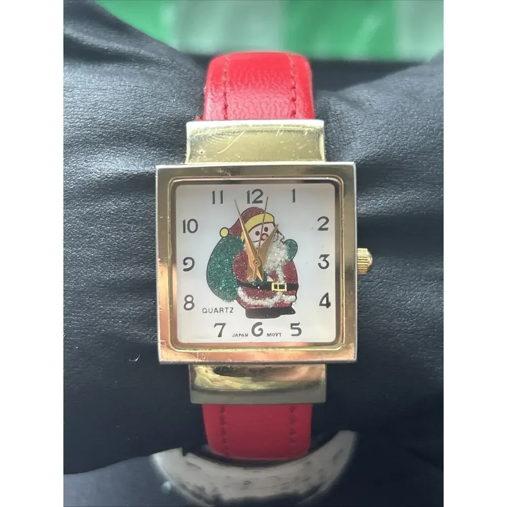 Christmas Santa Claus Gold Tone Women’s Cuff Watch